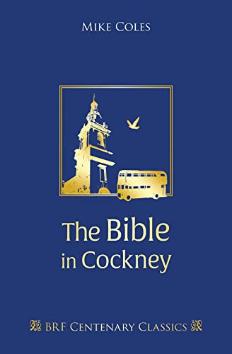 Book cover with blue background, gold church tower, double-decker bus, and title text.