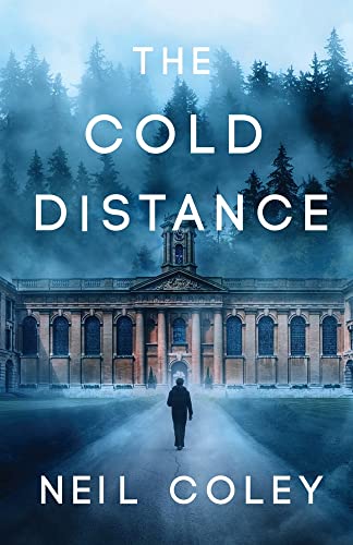 Book cover: large building, lone figure walking towards it, misty forest.