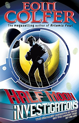 Book cover: detective silhouetted within a blue and yellow circular design.