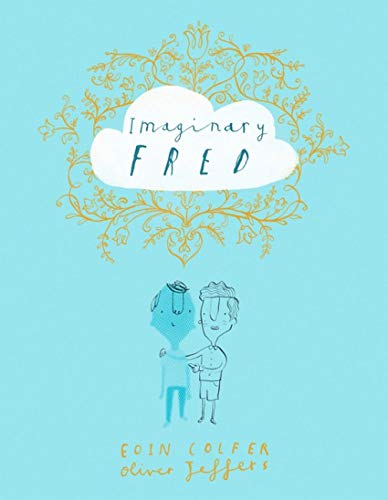 Book cover: “Imaginary Fred” with sketched children and ornate gold details.