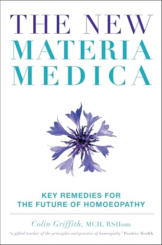 Book cover with blue text and a cornflower image, homeopathy focused.