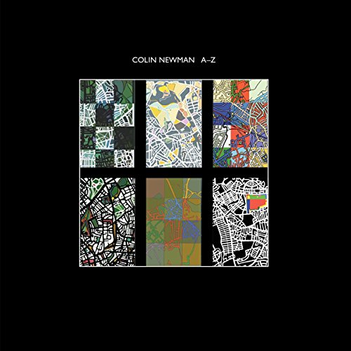 Album cover for Colin Newman’s “A-Z” featuring six colorful map sections.