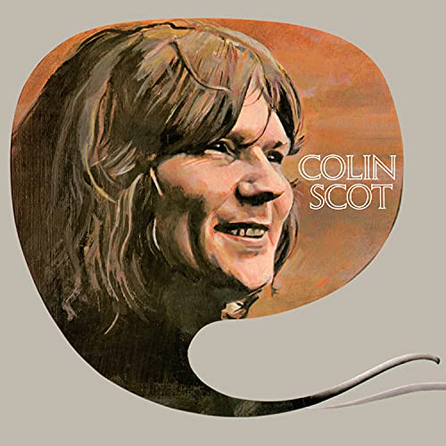 "CD cover featuring a painted portrait of Colin Scot with long hair and a smile."