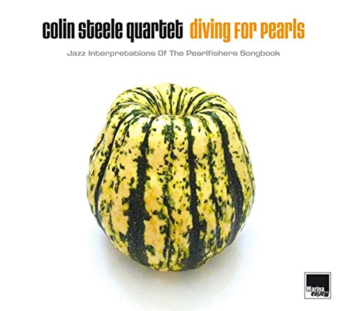 Album cover with yellow and black gourd on white background, text "Colin Steele Quartet" and "Diving for Pearls".