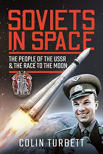 Book cover: “Soviets in Space” with rocket, cosmonaut, and Earth backdrop.