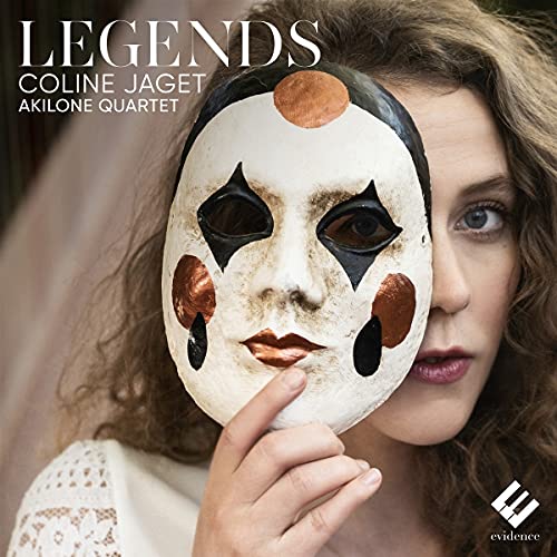 "CD cover featuring a woman holding a white mask with black and copper accents."