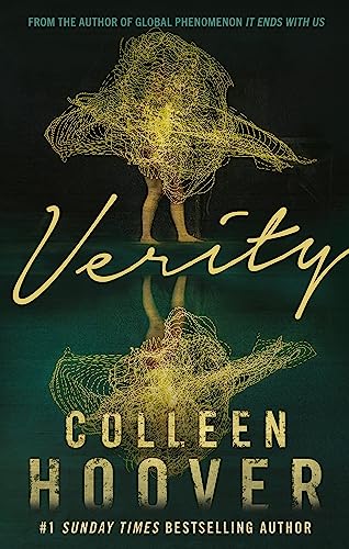 Book cover for "Verity" with golden, abstract figure and dark background.