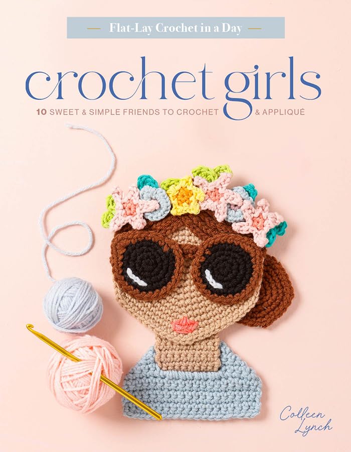 Colorful crochet dolls and appliques with sweet expressions and simple designs for crafting.