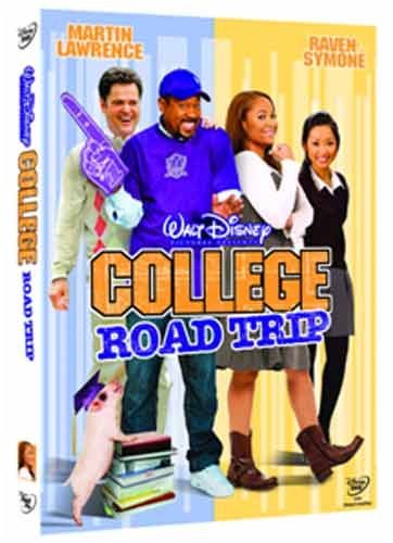 DVD cover for "College Road Trip" featuring four smiling actors and a pig.