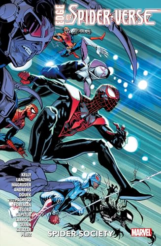 Comic book cover featuring Miles Morales and various Spider-Verse characters against a blue background.