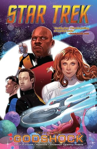 Star Trek comic book cover featuring characters and the USS Enterprise.