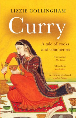 Book cover: “Curry” with a painted image of a woman preparing food.