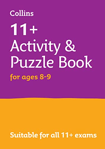 Purple and yellow book cover with “11+ Activity & Puzzle Book” text.