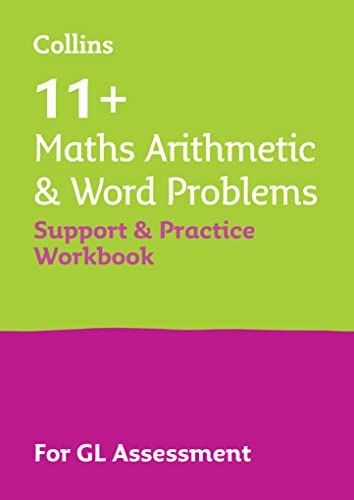 Green and purple workbook cover with "11+ Maths" and "GL Assessment" text.