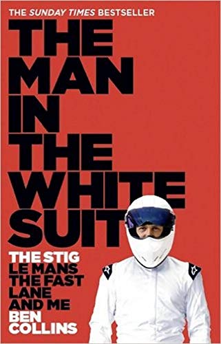 Book cover featuring a person in a white racing suit and helmet on red.