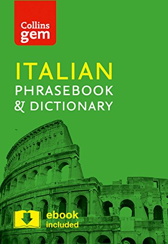 Green cover of Italian phrasebook with the Colosseum in the background.