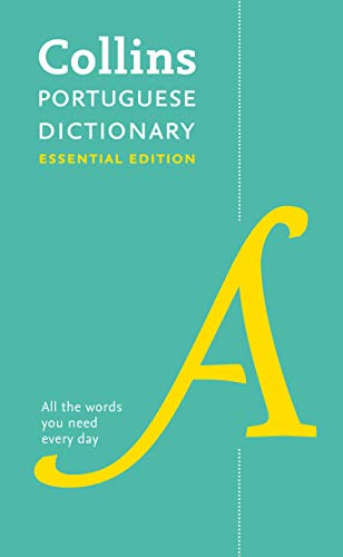 Teal cover of a Collins Portuguese Essential Dictionary with a yellow "A".