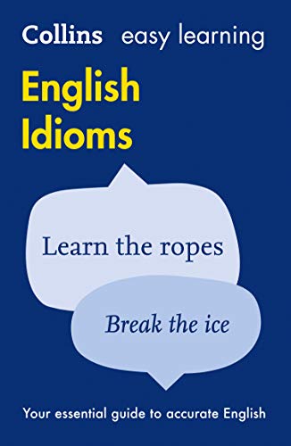 Book cover for Collins Easy Learning English Idioms with speech bubbles on blue background.