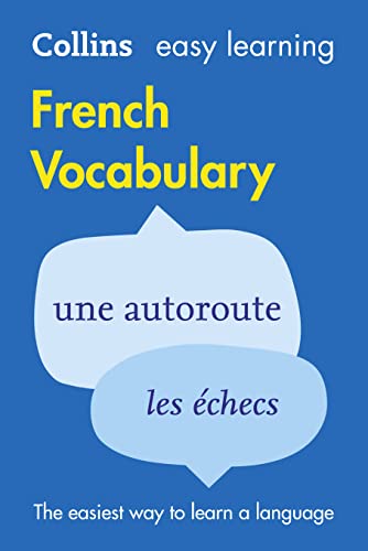 Blue French vocabulary book cover with example phrases in French.