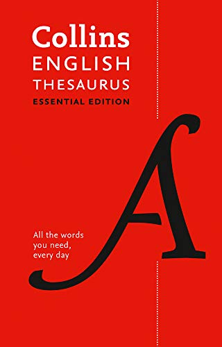 Red cover of Collins English Thesaurus Essential Edition with a large "A".