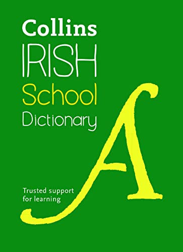 Green cover of "Irish School Dictionary" with a large yellow letter A.