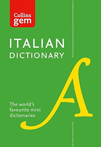 Green cover of Collins Gem Italian Dictionary with a large yellow "A".