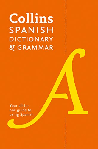 Orange book cover with "Collins Spanish Dictionary & Grammar" and a large letter A.