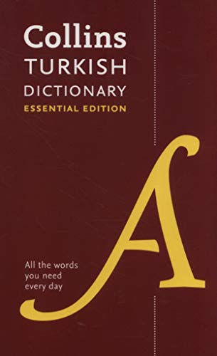 Cover of Collins Turkish Dictionary Essential Edition with a large yellow letter A.