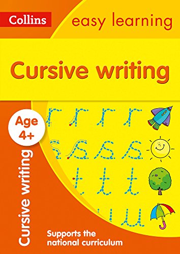 Book cover: "Cursive Writing Ages 4-5" with letter examples and illustrations.