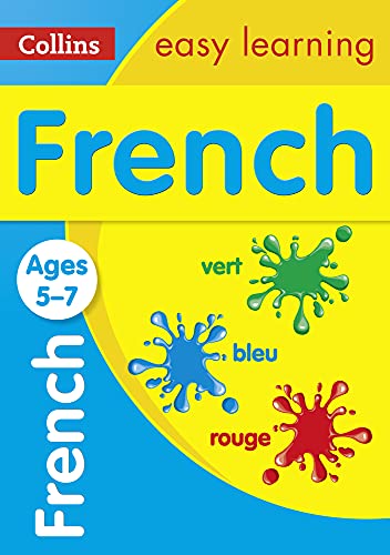 Colorful French language learning book cover for ages 5-7, with paint splatters.