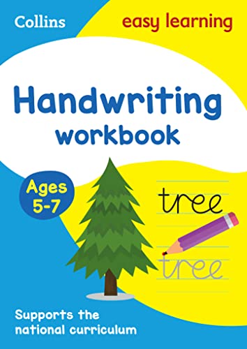 Blue handwriting workbook cover with a pencil drawing a tree.