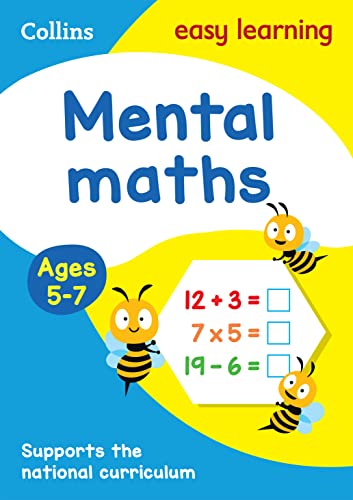 Book cover with "Mental maths" title, bees, and example equations.