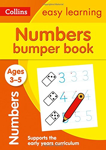 Colorful preschool numbers book cover with dice, numerals, and a pencil.