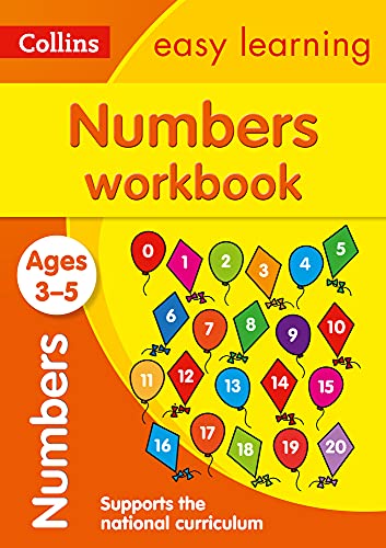 Colorful numbers workbook cover for ages 3-5 with illustrated balloons.