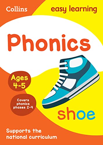Book cover: "Phonics" with a shoe illustration, for ages 4-5.
