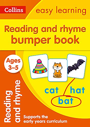 Colorful children’s reading and rhyming book cover with images of a hat, cat, and bat.