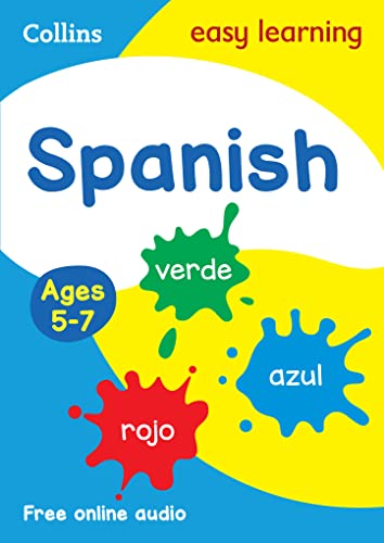 Book cover for Collins Easy Learning Spanish, ages 5-7, with color splashes.
