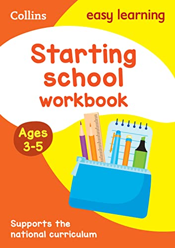 Collins Starting School Workbook for ages 3-5 featuring a blue pencil case illustration.