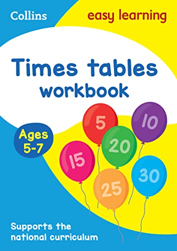 Times Tables Workbook cover with colorful balloons and numbers 5-30.