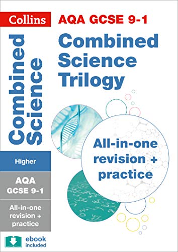 Red and blue textbook cover for AQA GCSE Combined Science Higher.