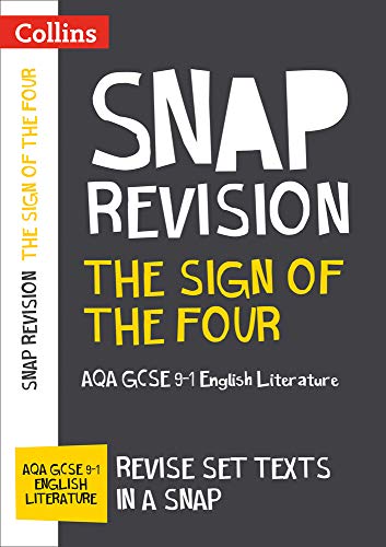 Dark grey book cover with white and yellow text, featuring "SNAP REVISION" and "THE SIGN OF THE FOUR".