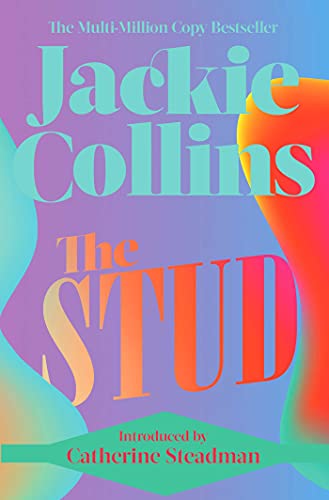Book cover for "The Stud" by Jackie Collins with colorful abstract shapes.