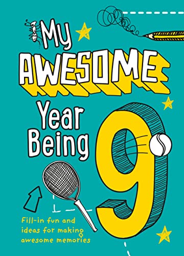 Book cover with large yellow number 9, tennis ball, and racket.