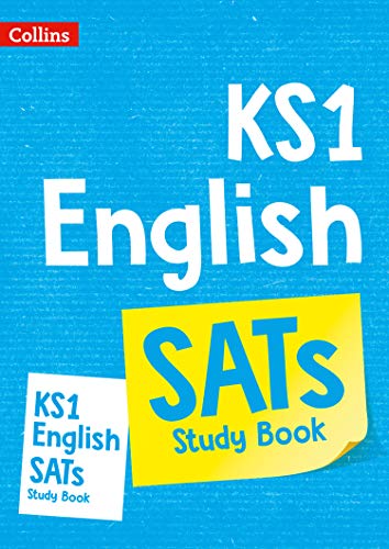 Blue book cover with white “KS1 English SATs” text and yellow accent.