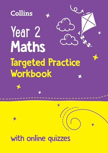 Purple and yellow Year 2 Maths workbook cover with a kite illustration.