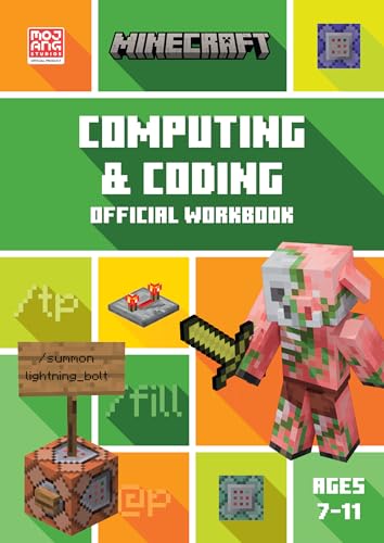 Minecraft coding workbook cover with pixelated zombie and coding commands.