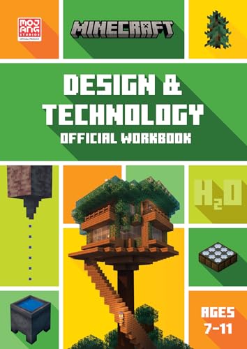 Minecraft Design & Technology workbook cover with building examples and ages 7-11.