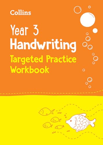 Orange workbook cover with "Year 3 Handwriting" text and underwater illustration.