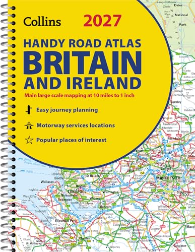 Spiral-bound road atlas of Britain and Ireland, cover showing map detail.