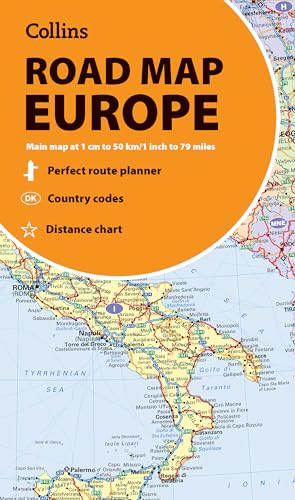 Folded road map of Europe, showing Italy and surrounding areas.